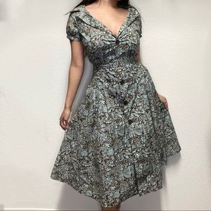 Brown and blue long button down dress